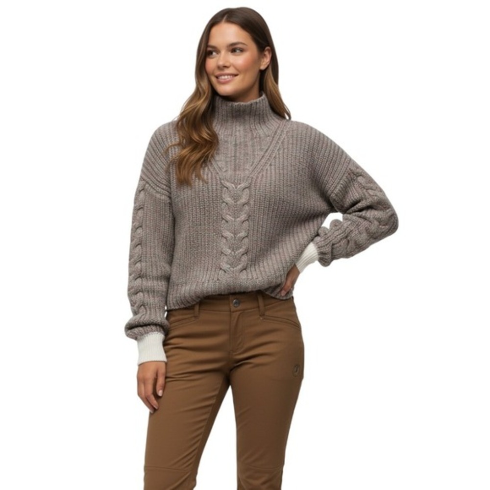 Prana‎ Sweater Womens Small Laurel Creek Pebble Grey Cable Knit Wool Silk